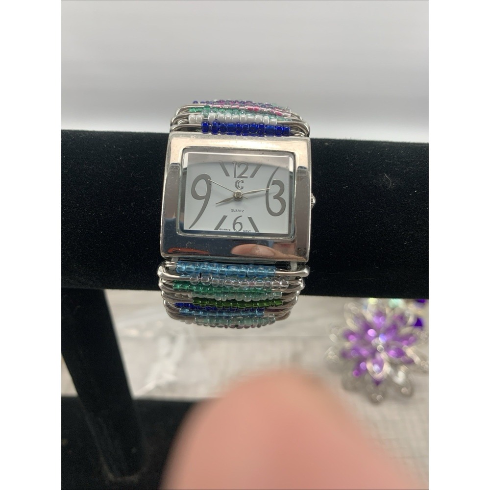 Wristwatch Silver Tone Rectangular White Face Col… - image 6